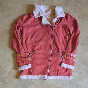 Dusty Rose Faux Shearling Zip Jacket
